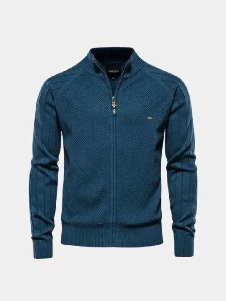 Knit Zipper Jacquard Solid Color Cardigan Sweater — Avelmontis