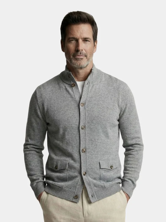 Knitted Stand Collar Cotton Cardigan — Avelmontis
