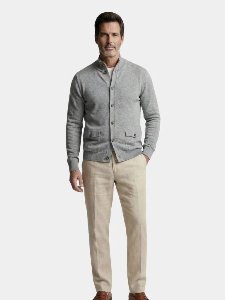 Knitted Stand Collar Cotton Cardigan — Avelmontis