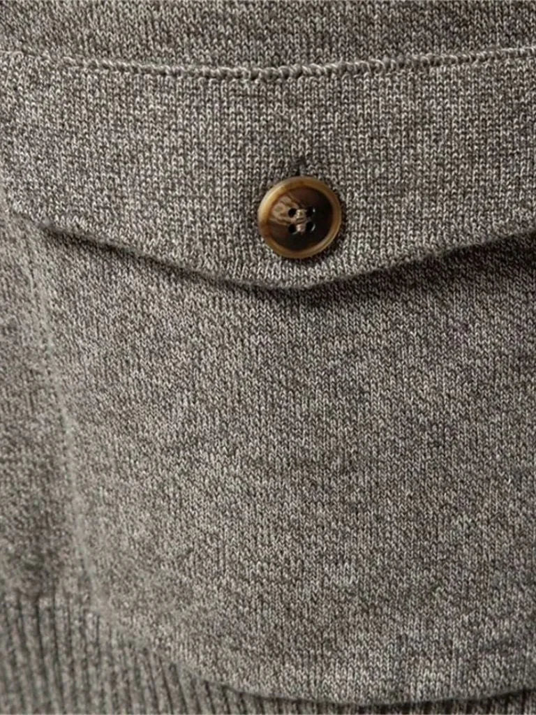 Knitted Stand Collar Cotton Cardigan — Avelmontis