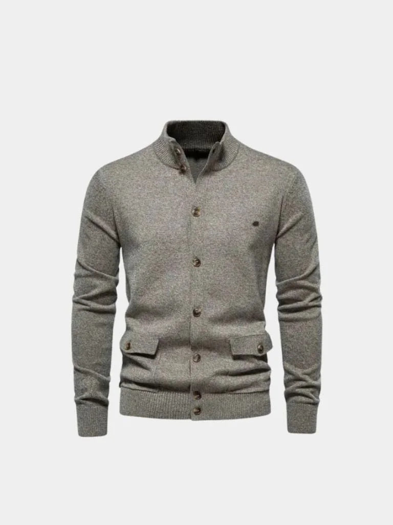 Knitted Stand Collar Cotton Cardigan — Avelmontis