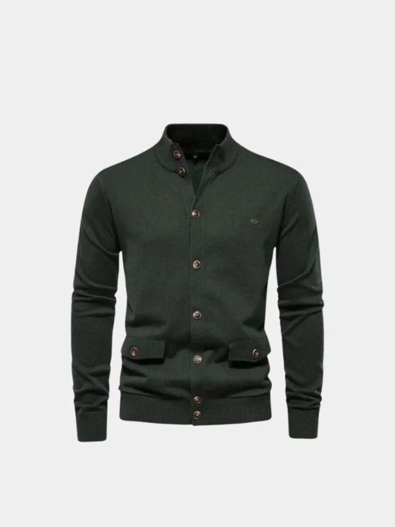 Knitted Stand Collar Cotton Cardigan — Avelmontis