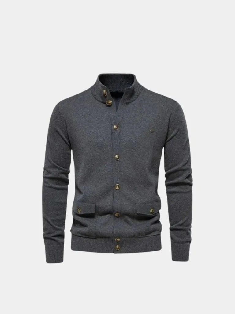 Knitted Stand Collar Cotton Cardigan — Avelmontis