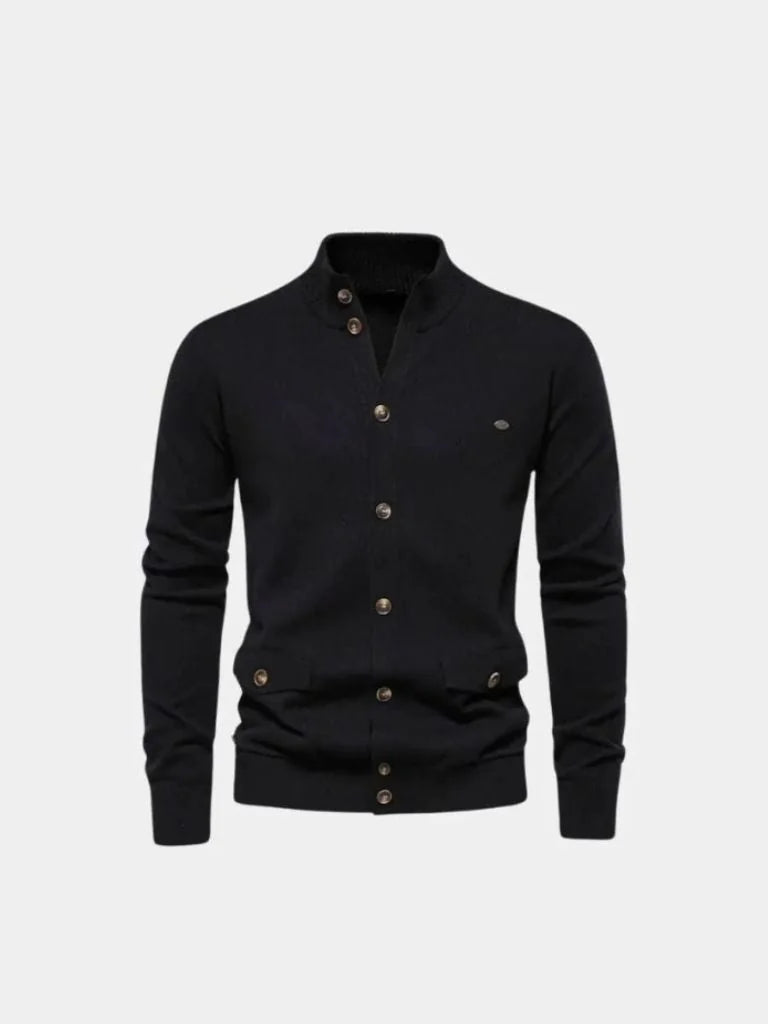 Knitted Stand Collar Cotton Cardigan — Avelmontis