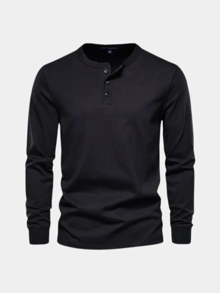 Minimalist Henley Neck Long Sleeve T-Shirt — Avelmontis