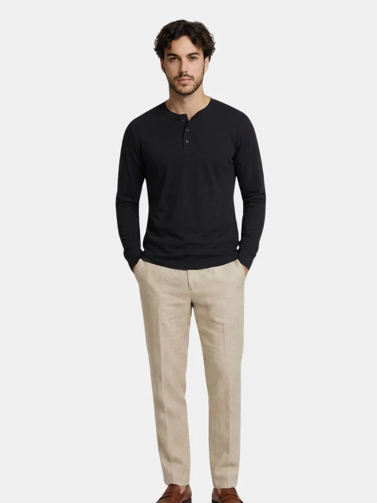 Minimalist Henley Neck Long Sleeve T-Shirt — Avelmontis