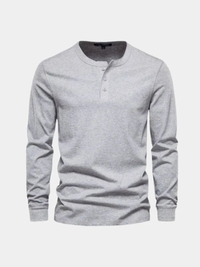 Minimalist Henley Neck Long Sleeve T-Shirt — Avelmontis