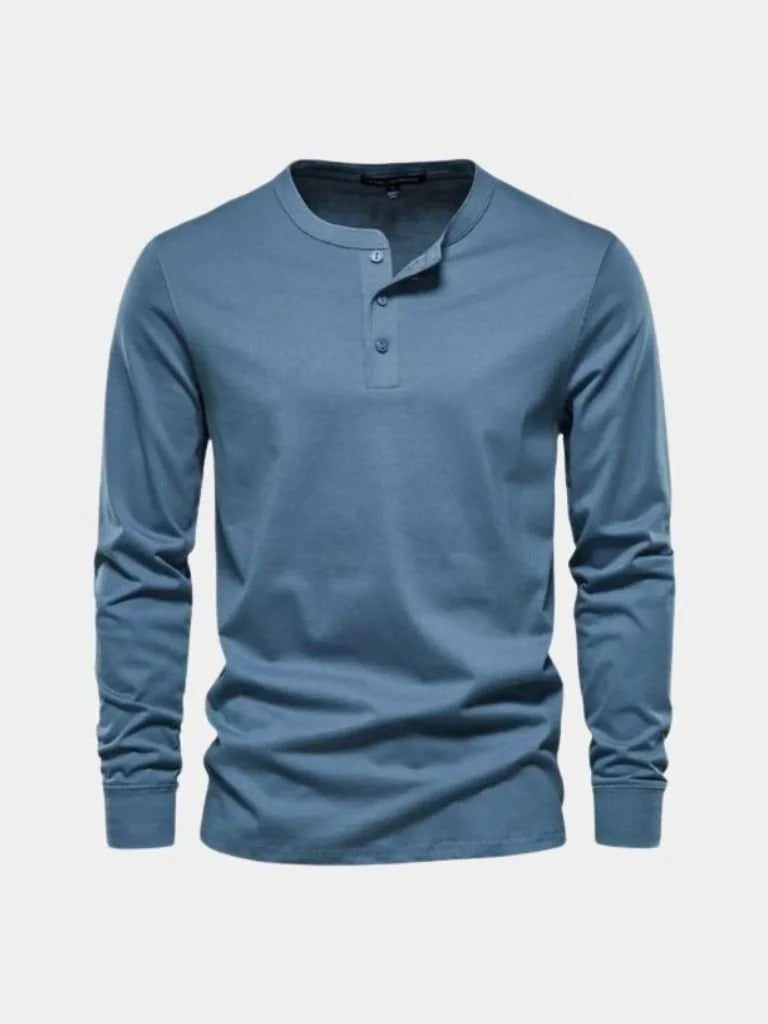 Minimalist Henley Neck Long Sleeve T-Shirt — Avelmontis