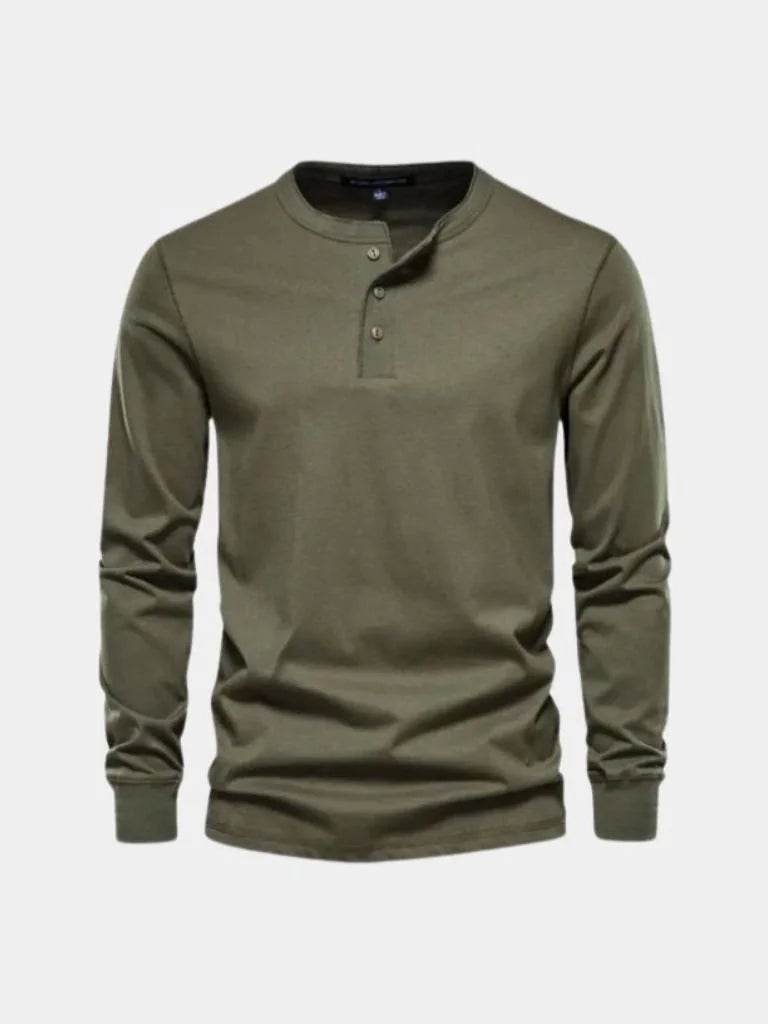 Minimalist Henley Neck Long Sleeve T-Shirt — Avelmontis