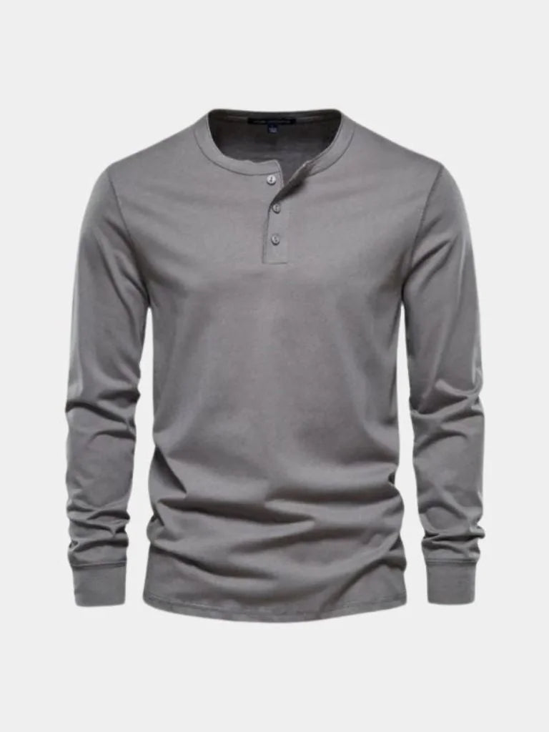 Minimalist Henley Neck Long Sleeve T-Shirt — Avelmontis