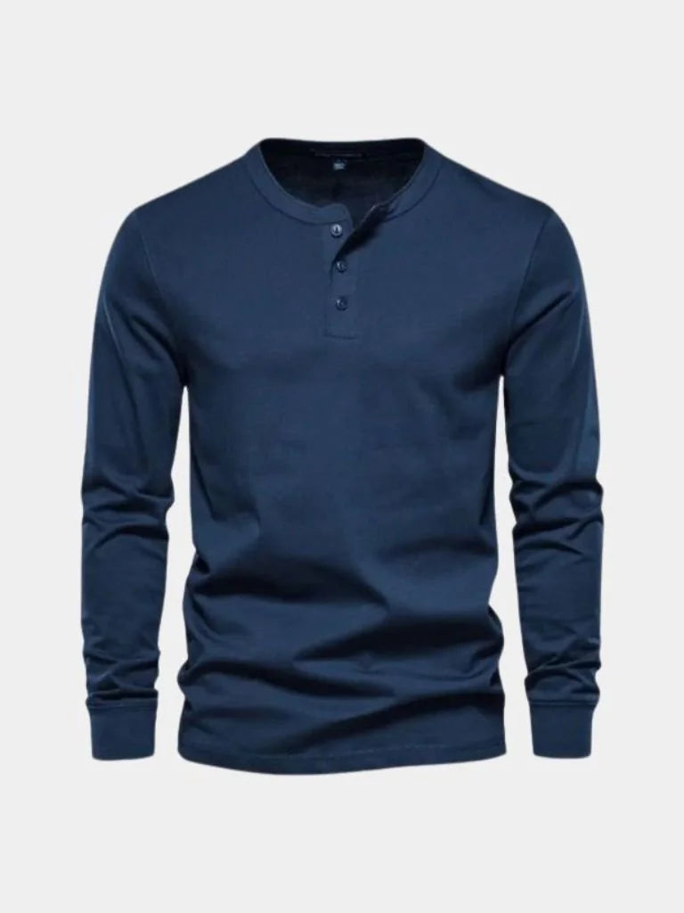 Minimalist Henley Neck Long Sleeve T-Shirt — Avelmontis