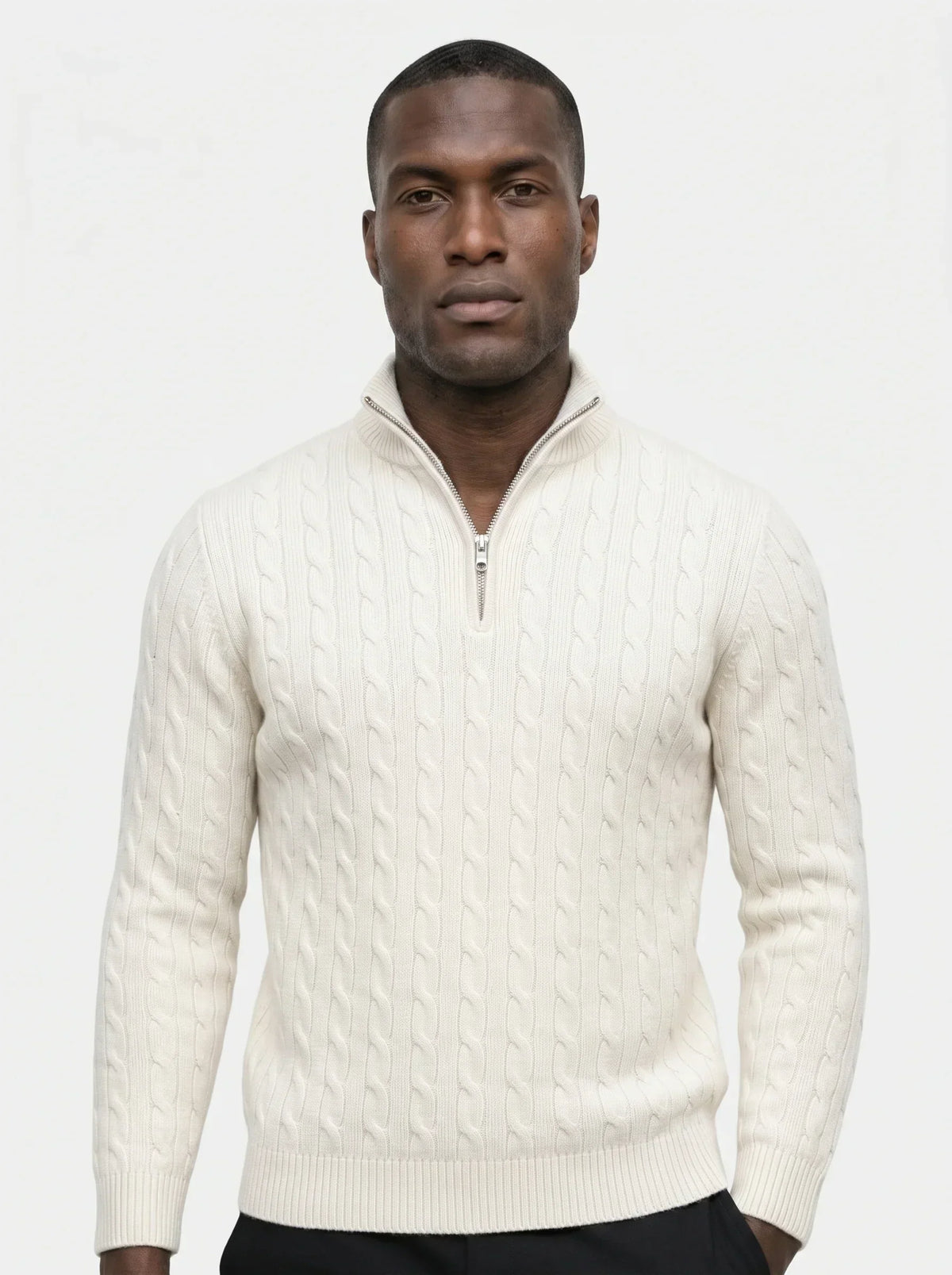Premium Cable-Knit Zip Neck Sweater — Avelmontis