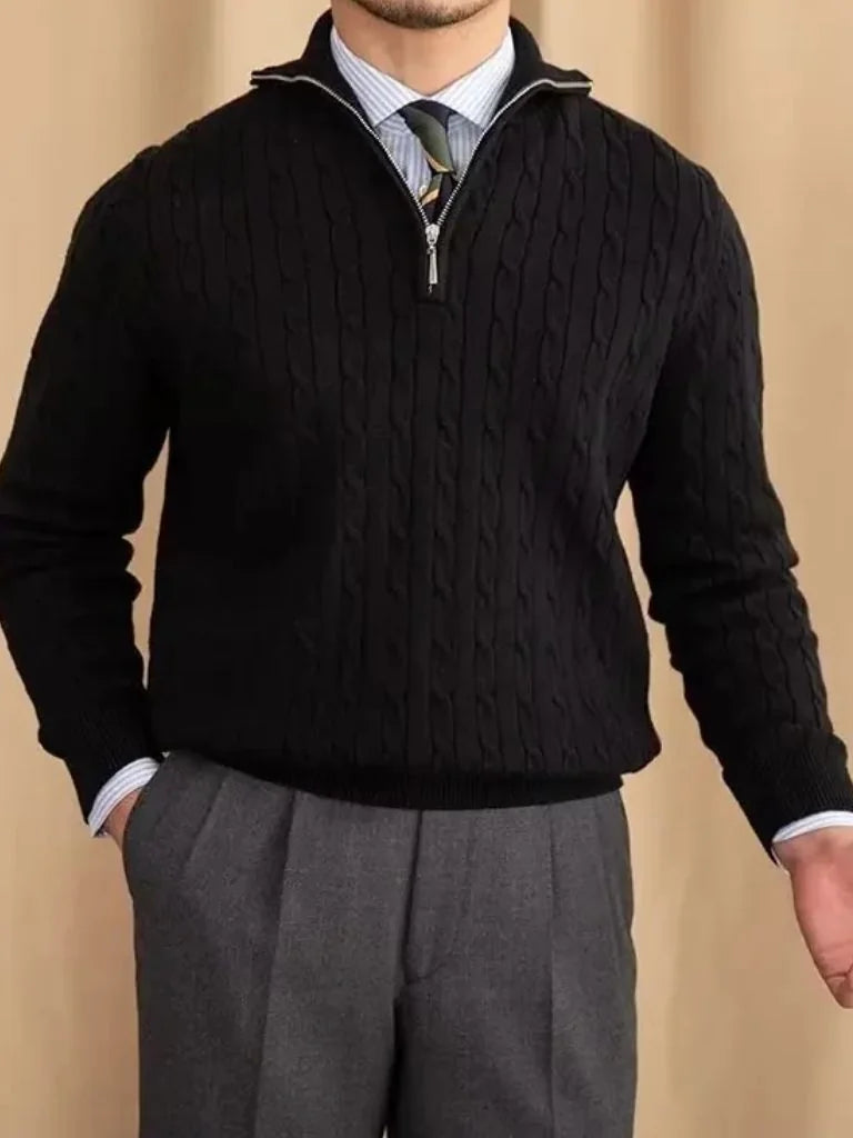 Premium Cable-Knit Zip Neck Sweater — Avelmontis