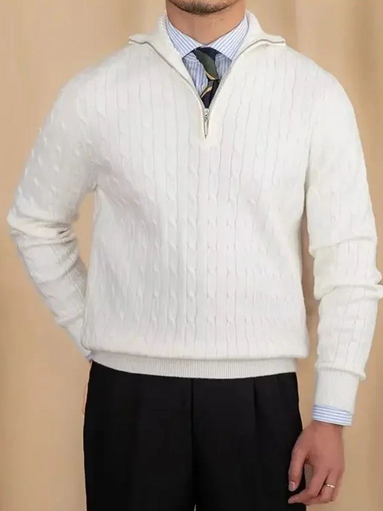 Premium Cable-Knit Zip Neck Sweater — Avelmontis