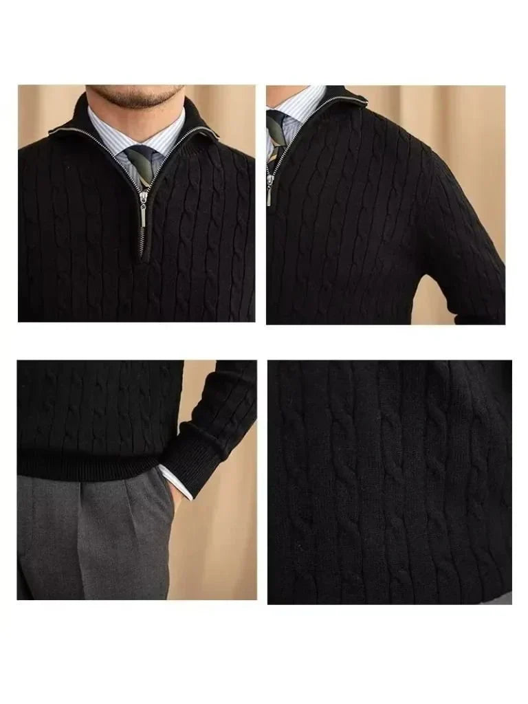 Premium Cable-Knit Zip Neck Sweater — Avelmontis