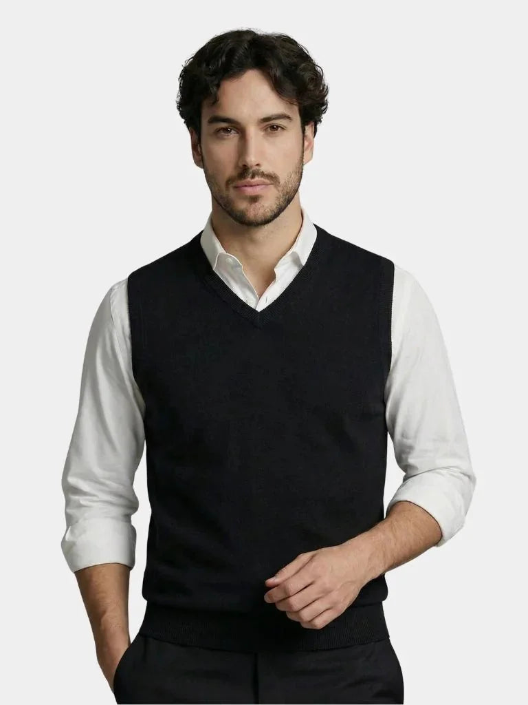 100% Cashmere V Neck Knit Vest | Bellmont Society