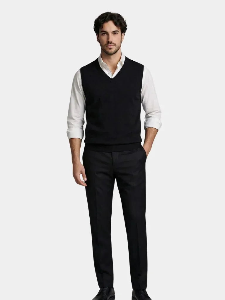 100% Cashmere V Neck Knit Vest | Bellmont Society