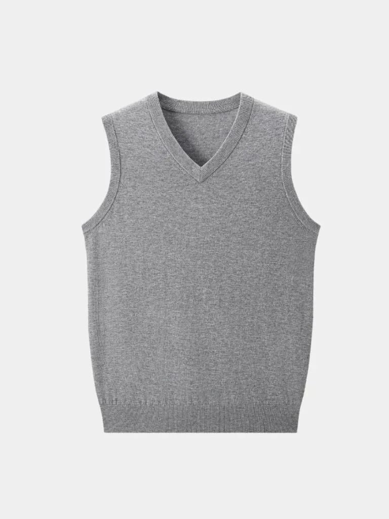 100% Cashmere V Neck Knit Vest | Bellmont Society
