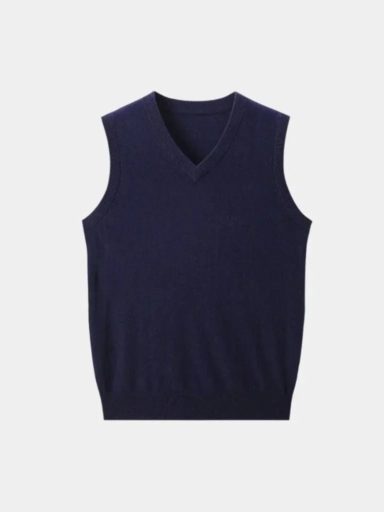 100% Cashmere V Neck Knit Vest | Bellmont Society