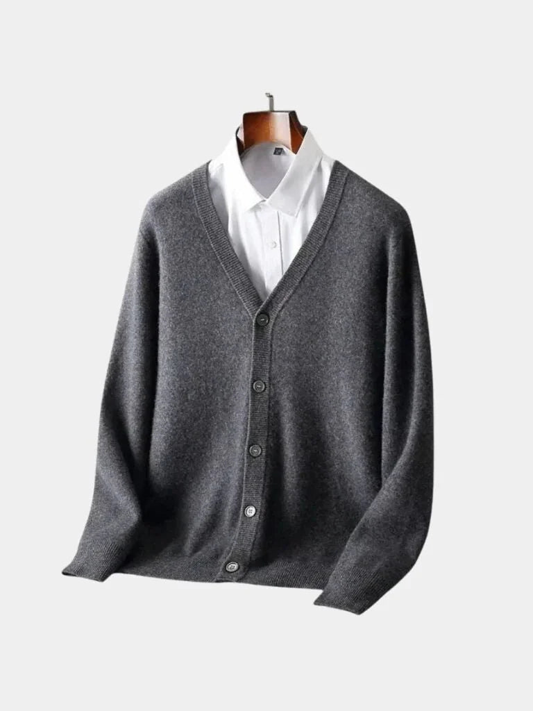 100% Merino Wool V Neck Knitwear Cardigan Sweater | Bellmont Society