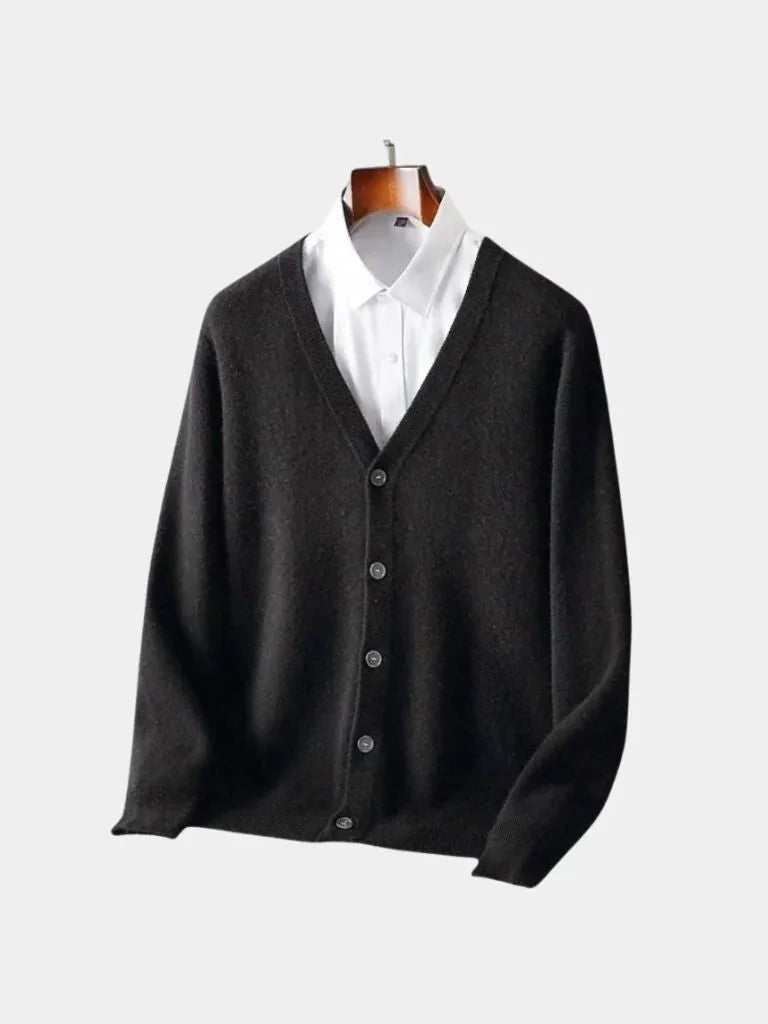 100% Merino Wool V Neck Knitwear Cardigan Sweater | Bellmont Society
