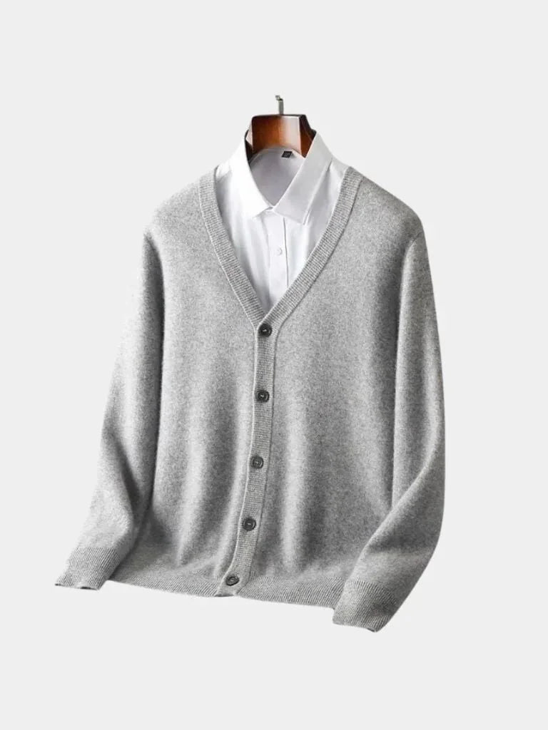 100% Merino Wool V Neck Knitwear Cardigan Sweater | Bellmont Society