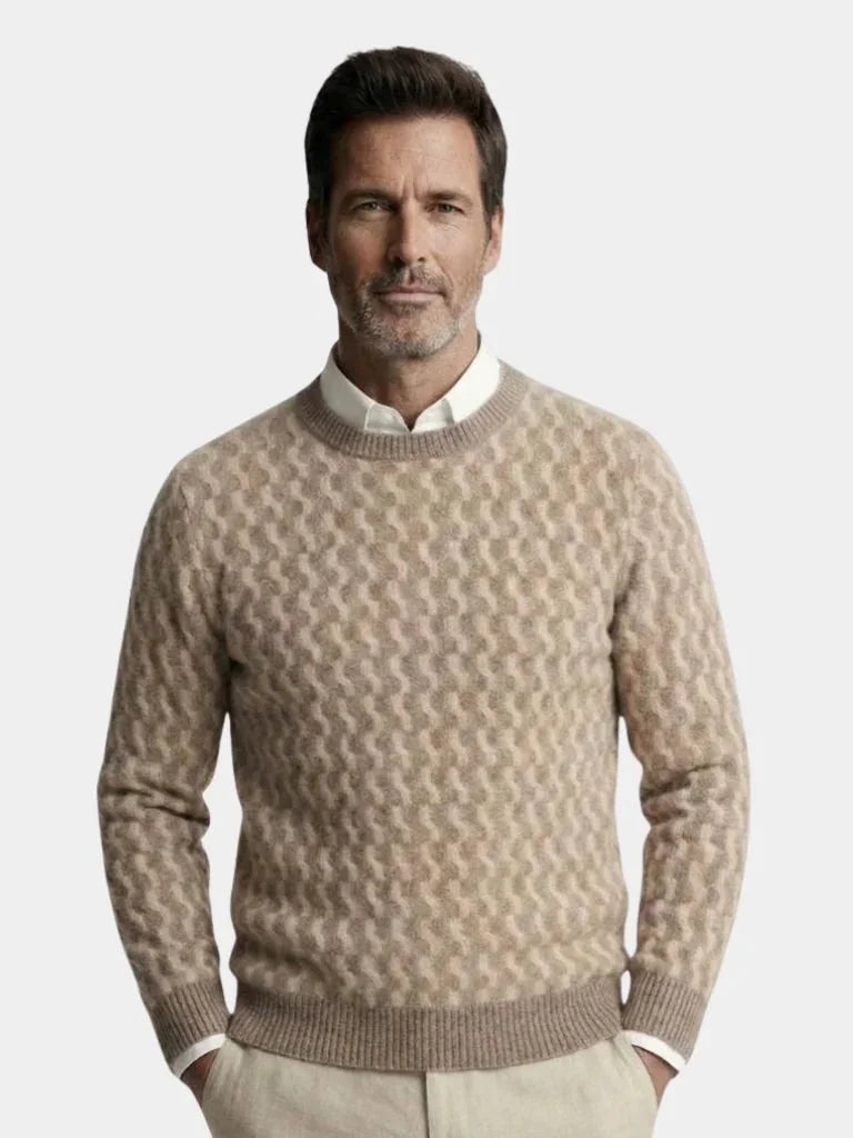 100% Wool Geometric Crew Neck Pullover Sweater | Bellmont Society