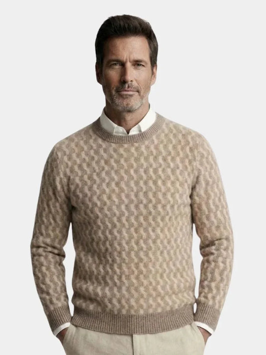 100% Wool Geometric Crew Neck Pullover Sweater | Bellmont Society