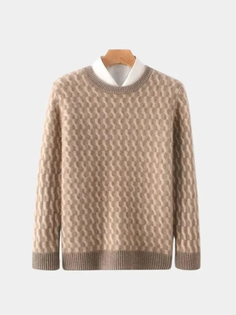 100% Wool Geometric Crew Neck Pullover Sweater | Bellmont Society