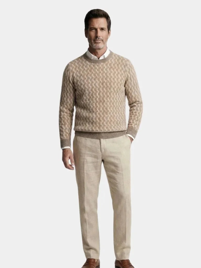 100% Wool Geometric Crew Neck Pullover Sweater | Bellmont Society