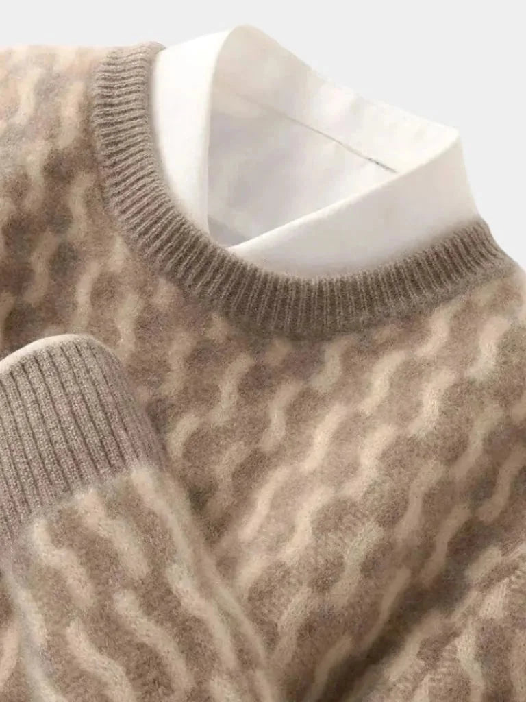 100% Wool Geometric Crew Neck Pullover Sweater | Bellmont Society