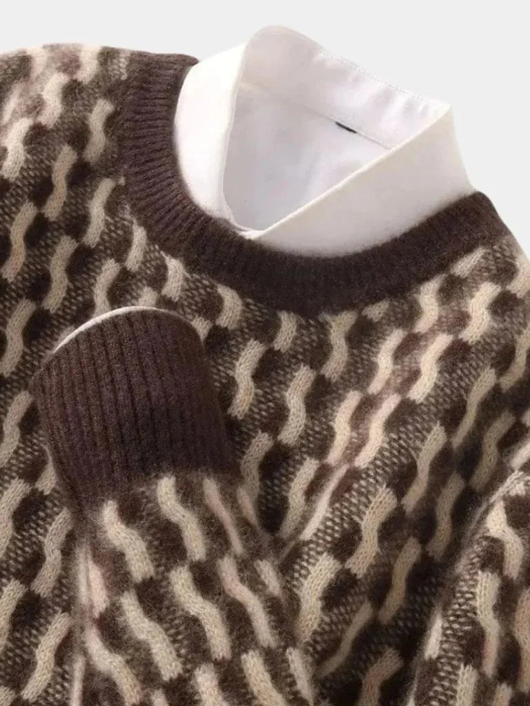 100% Wool Geometric Crew Neck Pullover Sweater | Bellmont Society