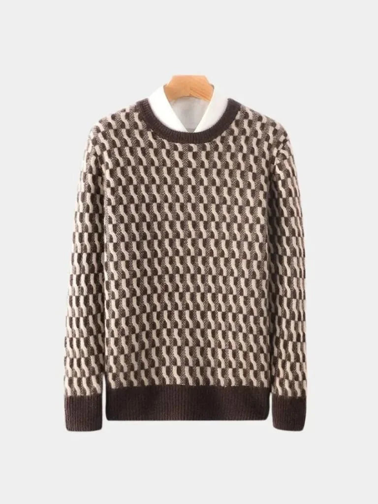 100% Wool Geometric Crew Neck Pullover Sweater | Bellmont Society