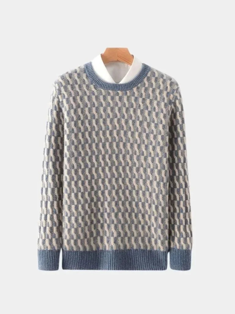 100% Wool Geometric Crew Neck Pullover Sweater | Bellmont Society