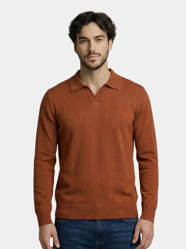 100% Wool Knit V Neck Turndown Polo Pullover | Bellmont Society