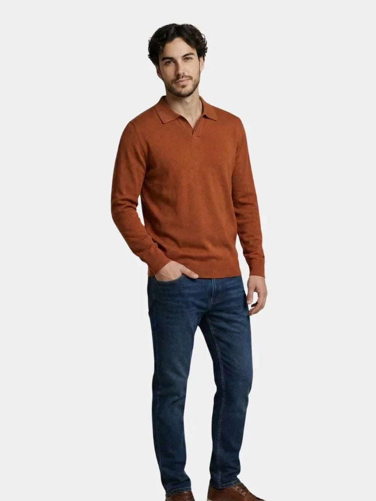 100% Wool Knit V Neck Turndown Polo Pullover | Bellmont Society