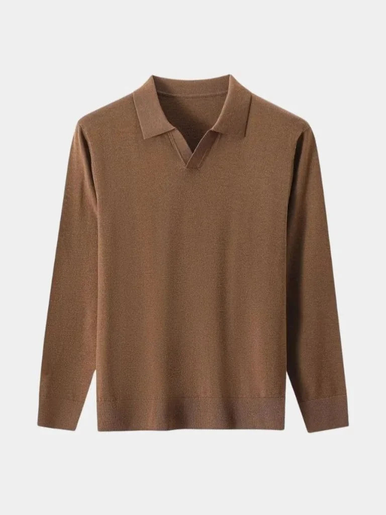 100% Wool Knit V Neck Turndown Polo Pullover | Bellmont Society