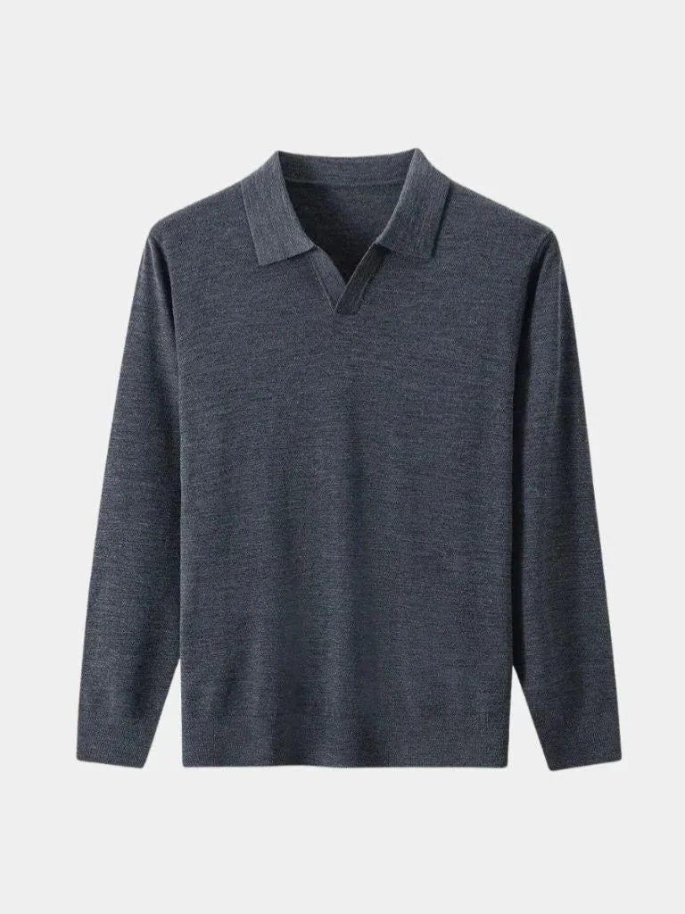 100% Wool Knit V Neck Turndown Polo Pullover | Bellmont Society