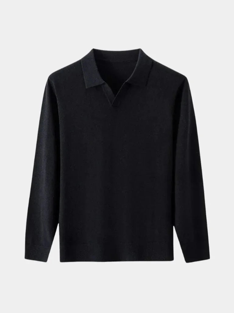100% Wool Knit V Neck Turndown Polo Pullover | Bellmont Society