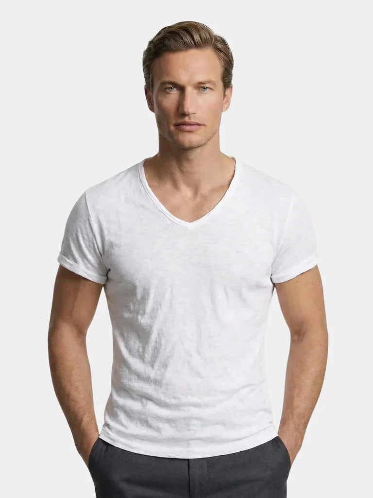 Albo Classic Linen V Neck T-Shirt | Bellmont Society