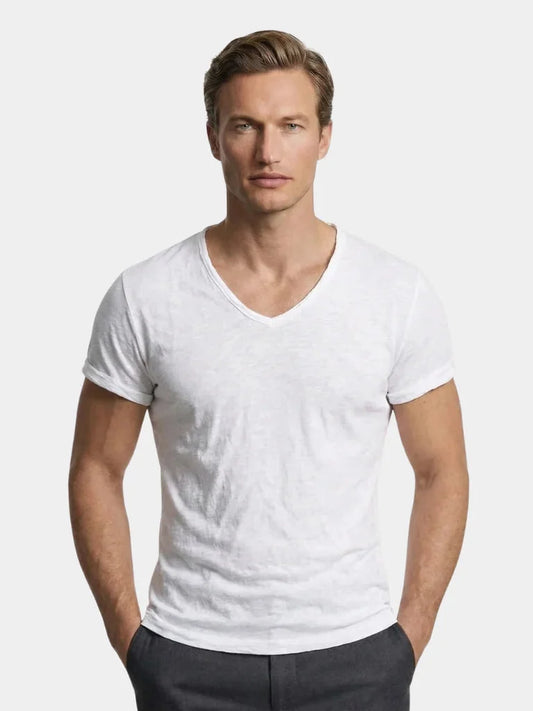 Albo Classic Linen V Neck T-Shirt | Bellmont Society