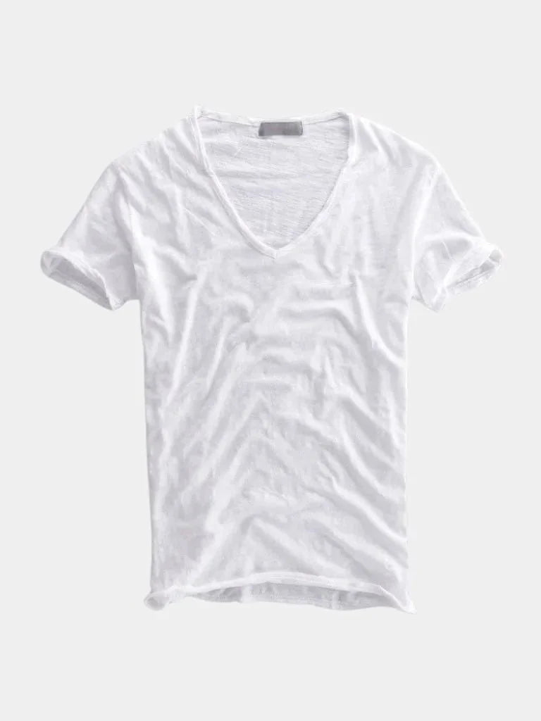 Albo Classic Linen V Neck T-Shirt | Bellmont Society