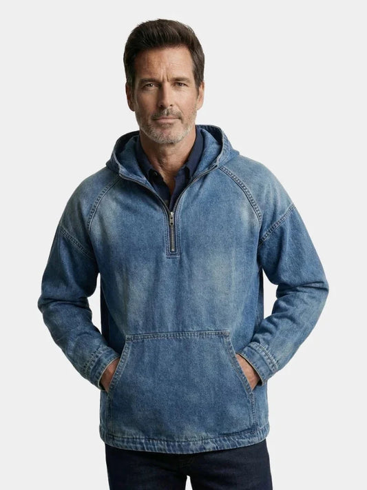 Artisan Denim Smock Quarter Zip Hooded Jacket | Bellmont Society