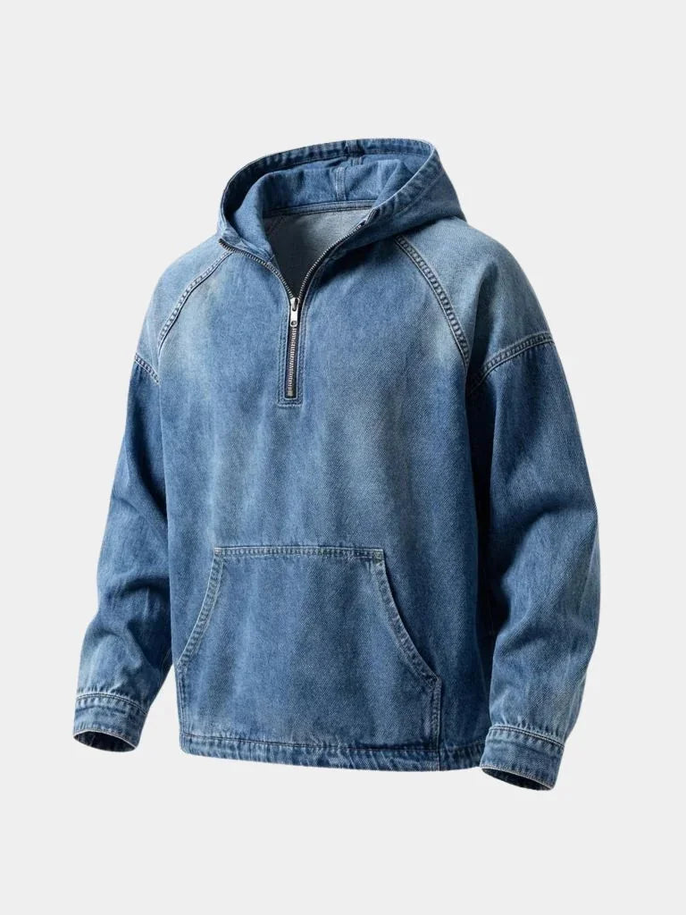 Artisan Denim Smock Quarter Zip Hooded Jacket | Bellmont Society