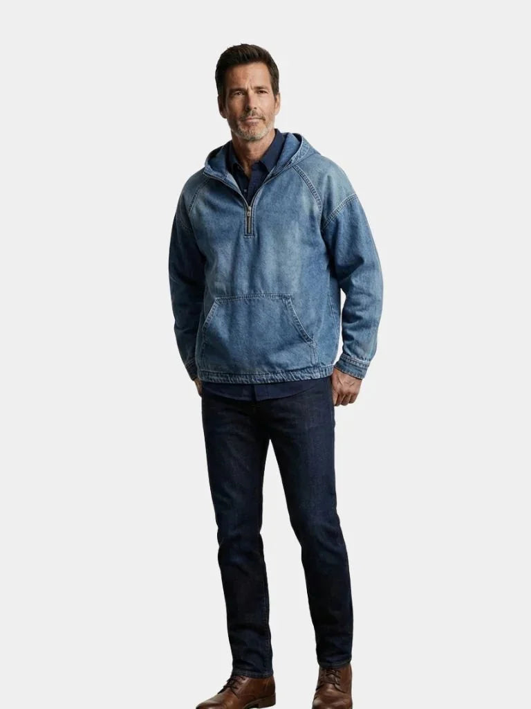 Artisan Denim Smock Quarter Zip Hooded Jacket | Bellmont Society