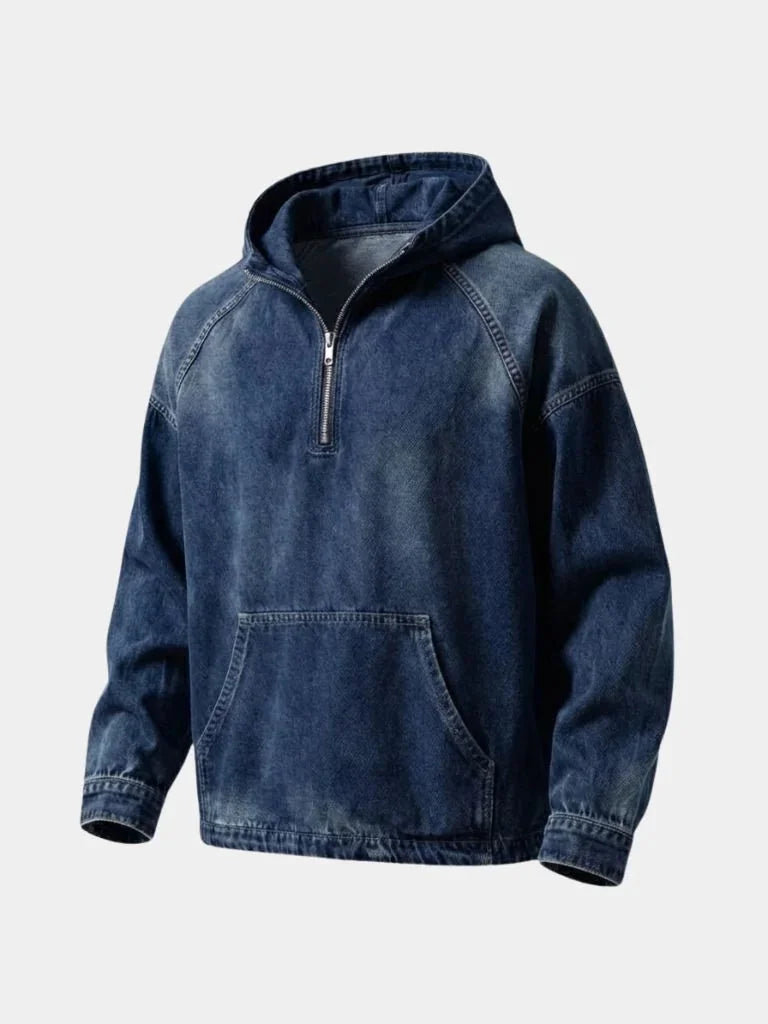 Artisan Denim Smock Quarter Zip Hooded Jacket | Bellmont Society