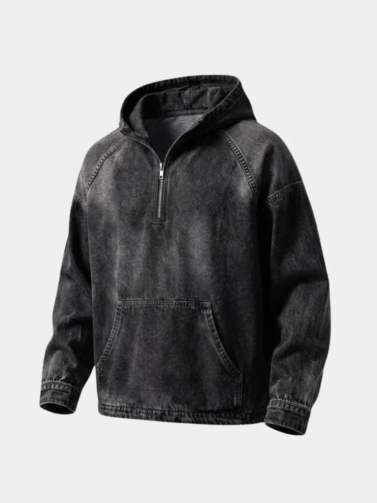 Artisan Denim Smock Quarter Zip Hooded Jacket | Bellmont Society