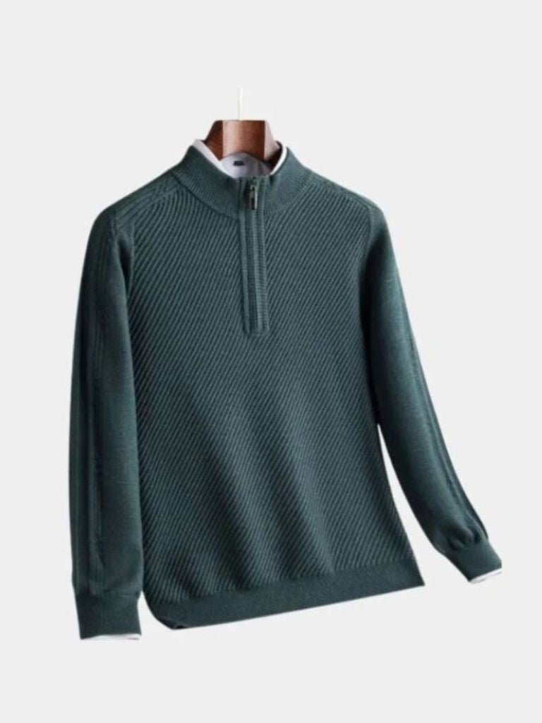 Stripe Quarter Zip Wool Sweater - Montierri