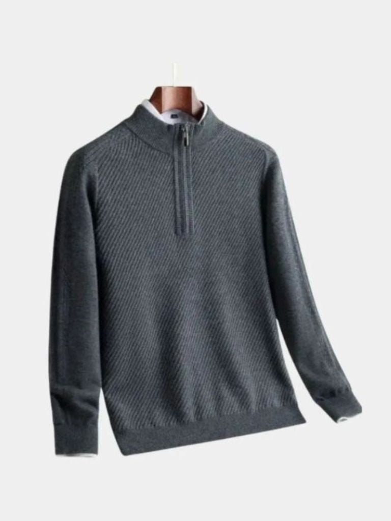 Stripe Quarter Zip Wool Sweater - Montierri