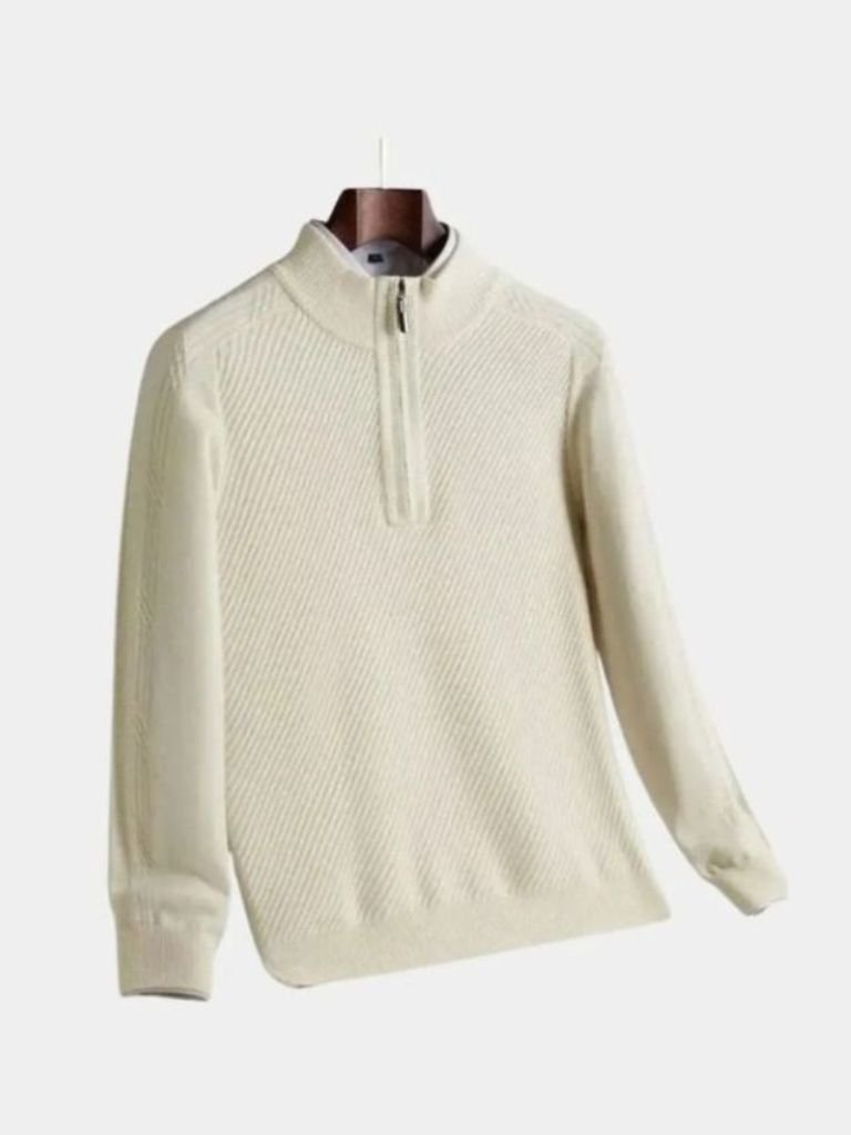 Stripe Quarter Zip Wool Sweater - Montierri
